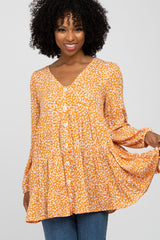 Orange Animal Print Babydoll Tunic Top