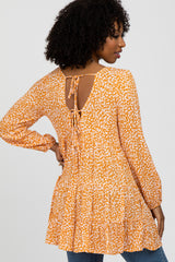 Orange Animal Print Babydoll Tunic Top