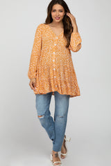 Orange Animal Print Babydoll Maternity Tunic Top