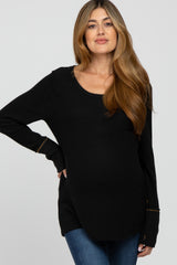 Black Brushed Maternity Long Sleeve Top