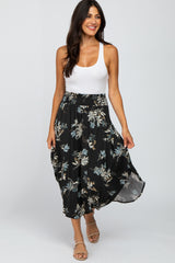 Charcoal Floral Smocked Maternity Midi Skirt