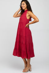 Burgundy Tiered High Neck Maxi Dress