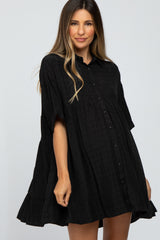 Black Plaid Button Down Maternity Dress