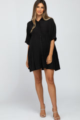 Black Plaid Button Down Maternity Dress