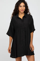 Black Plaid Button Down Maternity Dress