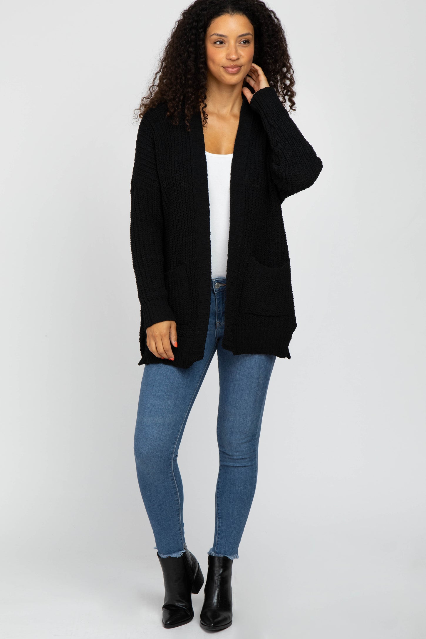 Black Chunky Knit Cardigan PinkBlush