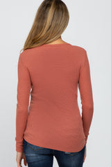 Rust Waffle Knit Front Snap Button Maternity Top