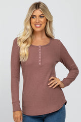 Mauve Waffle Knit Front Snap Button Top