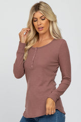 Mauve Waffle Knit Front Snap Button Top