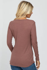 Mauve Waffle Knit Front Snap Button Top