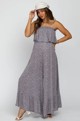 Grey Floral Sleeveless Wide Leg Maternity Jumpsuit