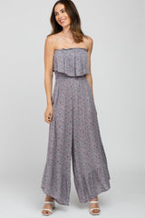 Grey Floral Sleeveless Wide Leg Maternity Jumpsuit