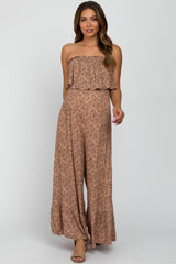 Mocha Floral Sleeveless Wide Leg Maternity Jumpsuit