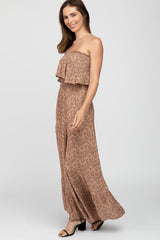 Mocha Floral Sleeveless Wide Leg Jumpsuit