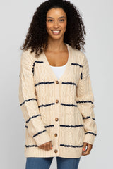 Cream Cable Knit Striped Maternity Cardigan