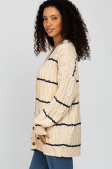 Cream Cable Knit Striped Cardigan