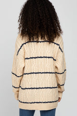 Cream Cable Knit Striped Cardigan