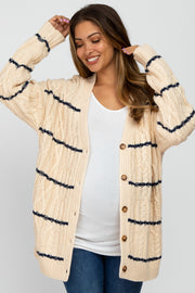 Cream Cable Knit Striped Maternity Cardigan