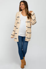 Cream Cable Knit Striped Maternity Cardigan