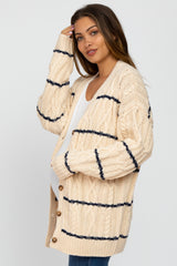 Cream Cable Knit Striped Maternity Cardigan