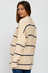 Cream Cable Knit Striped Maternity Cardigan