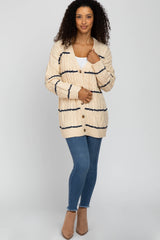 Cream Cable Knit Striped Cardigan