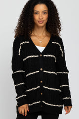 Black Cable Knit Striped Maternity Cardigan