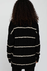 Black Cable Knit Striped Cardigan