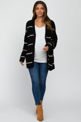 Black Cable Knit Striped Maternity Cardigan