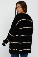 Black Cable Knit Striped Maternity Cardigan