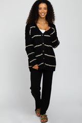 Black Cable Knit Striped Cardigan