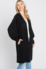 Black Bubble Sleeve Long Cardigan