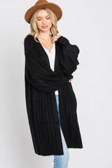 Black Bubble Sleeve Long Cardigan