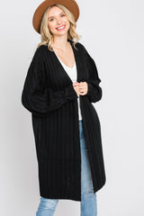 Black Bubble Sleeve Long Cardigan