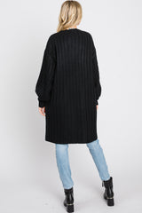 Black Bubble Sleeve Long Cardigan