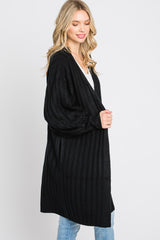 Black Bubble Sleeve Long Cardigan