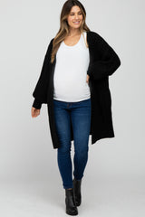 Black Bubble Sleeve Long Maternity Cardigan