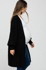 Black Bubble Sleeve Long Maternity Cardigan