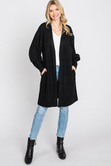 Black Bubble Sleeve Long Cardigan