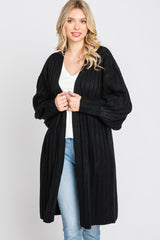 Black Bubble Sleeve Long Cardigan