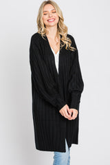 Black Bubble Sleeve Long Cardigan