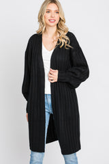 Black Bubble Sleeve Long Cardigan