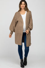 Taupe Bubble Sleeve Long Maternity Cardigan