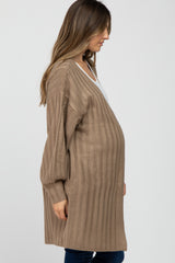 Taupe Bubble Sleeve Long Maternity Cardigan