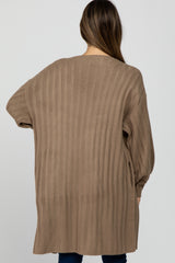 Taupe Bubble Sleeve Long Maternity Cardigan