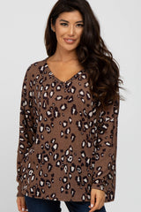 Mocha Leopard Print Knit Long Sleeve Top