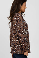 Mocha Leopard Print Knit Long Sleeve Top