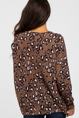 Mocha Leopard Print Knit Long Sleeve Top