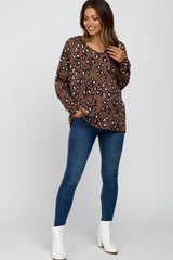 Mocha Leopard Print Knit Long Sleeve Maternity Top