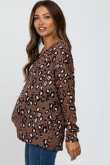 Mocha Leopard Print Knit Long Sleeve Maternity Top